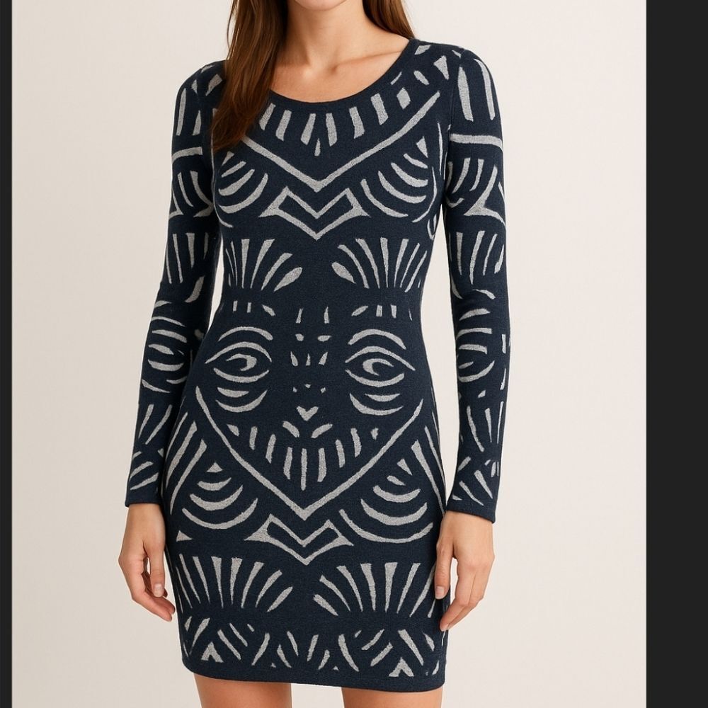 Parker Bodycon Stretch Knit Dress Metallic Dark Gray White Size Small